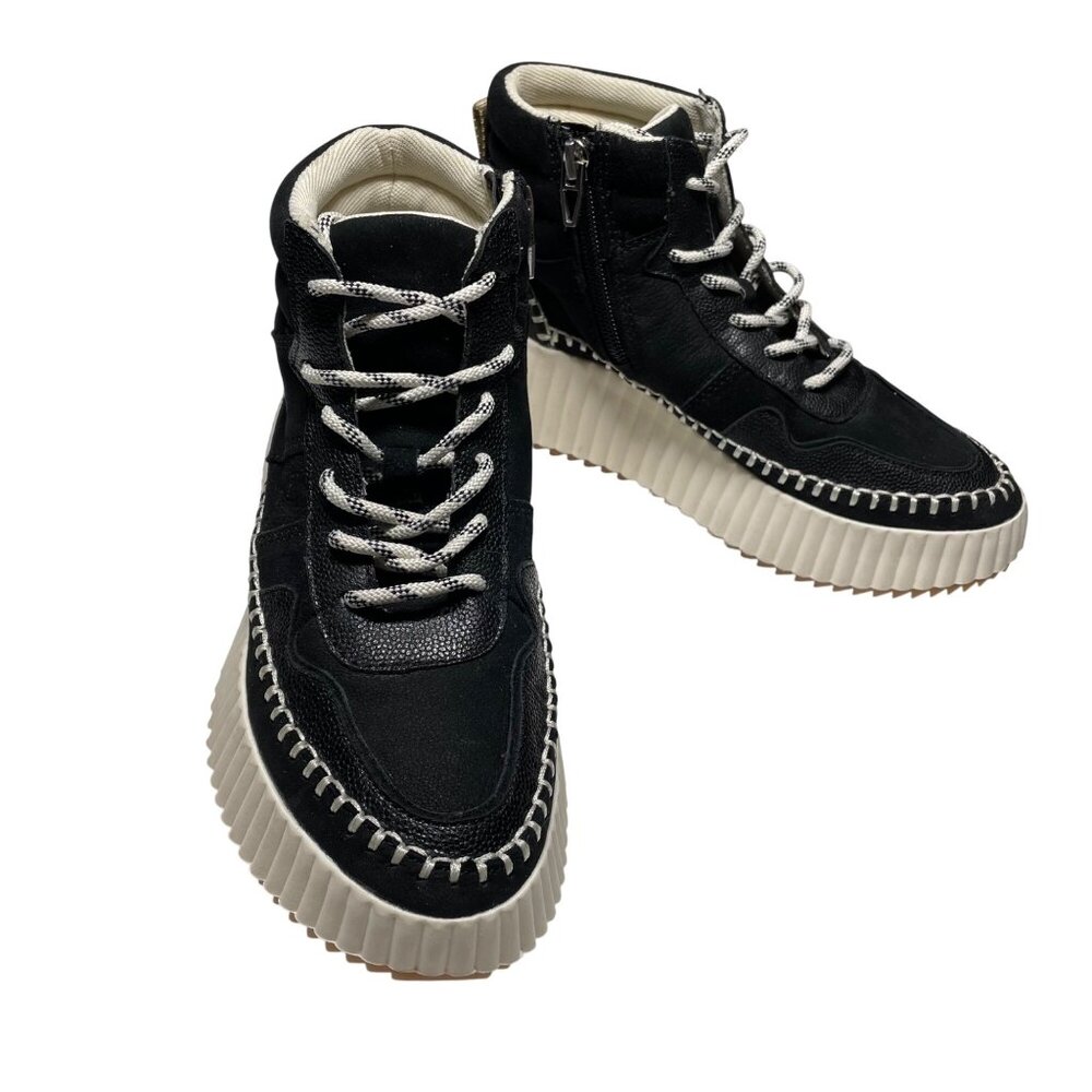 Dolce‎ Vita Women's High-Top Sneakers size 6 Black White Side Zipper & Lug Sole